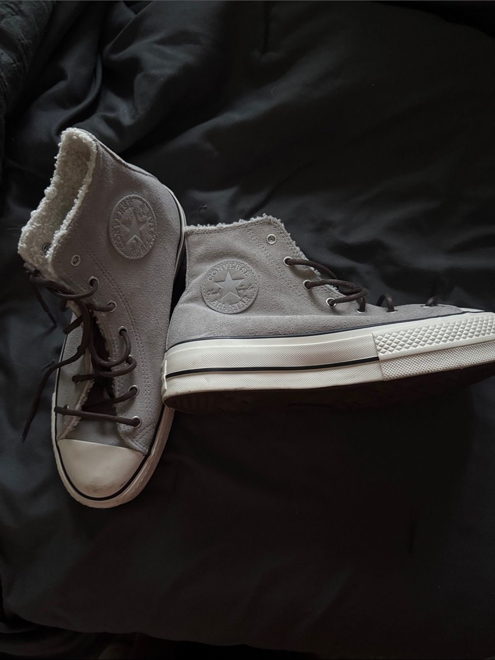 Converse All Star White Sherpa-Lined women’s High-Top Sneakers Sz 7.5